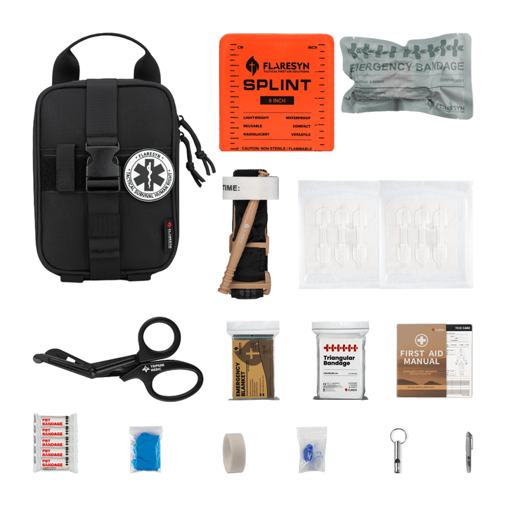 Black Tactical IFAK First Aid Survival Kit - FlareSyn