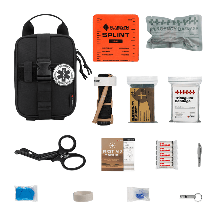 Black Tactical IFAK First Aid Survival Kit - FlareSyn