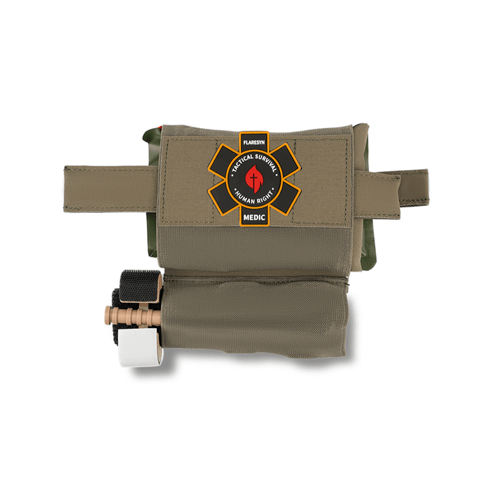Green Micro Trauma EDC MOLLE Pouch with Rapid Deploy Tourniquet Sleeve - FlareSyn