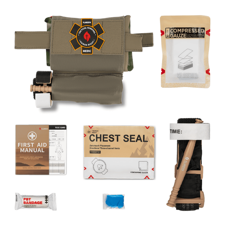 Green Micro Trauma EDC MOLLE Pouch with Rapid Deploy Tourniquet Sleeve - FlareSyn