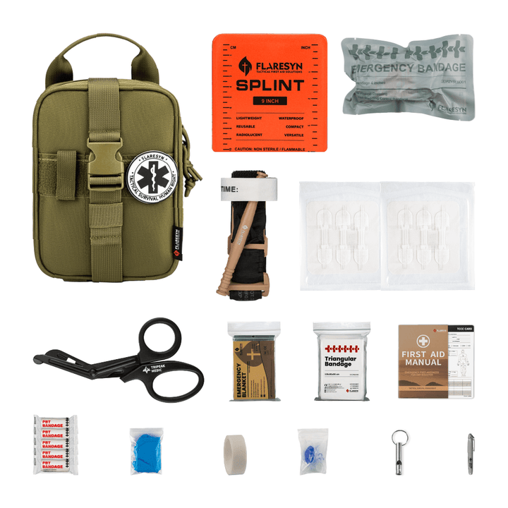Green Tactical IFAK First Aid Survival Kit - FlareSyn
