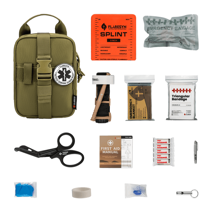 Green Tactical IFAK First Aid Survival Kit - FlareSyn
