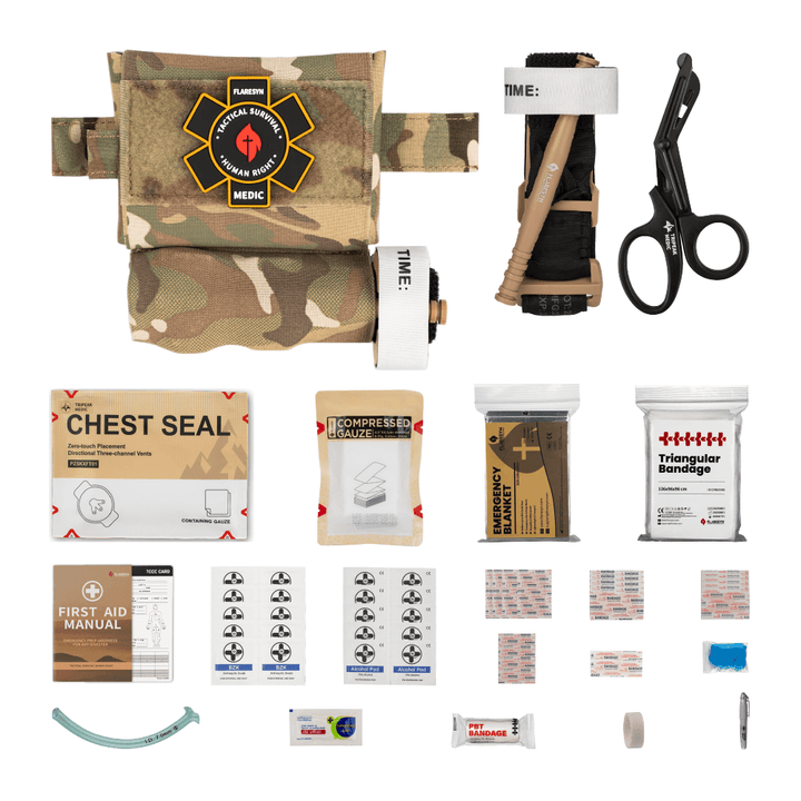 Multicam Micro Trauma EDC MOLLE Pouch with Rapid Deploy Tourniquet Sleeve - FlareSyn