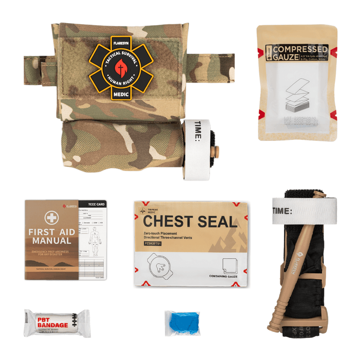 Multicam Micro Trauma EDC MOLLE Pouch with Rapid Deploy Tourniquet Sleeve - FlareSyn