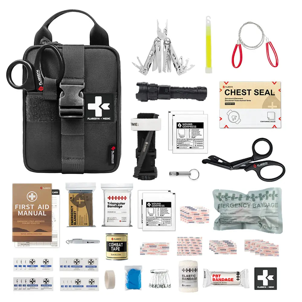 FlareSyn TrailGuard Pro kit with tourniquet and chest seal