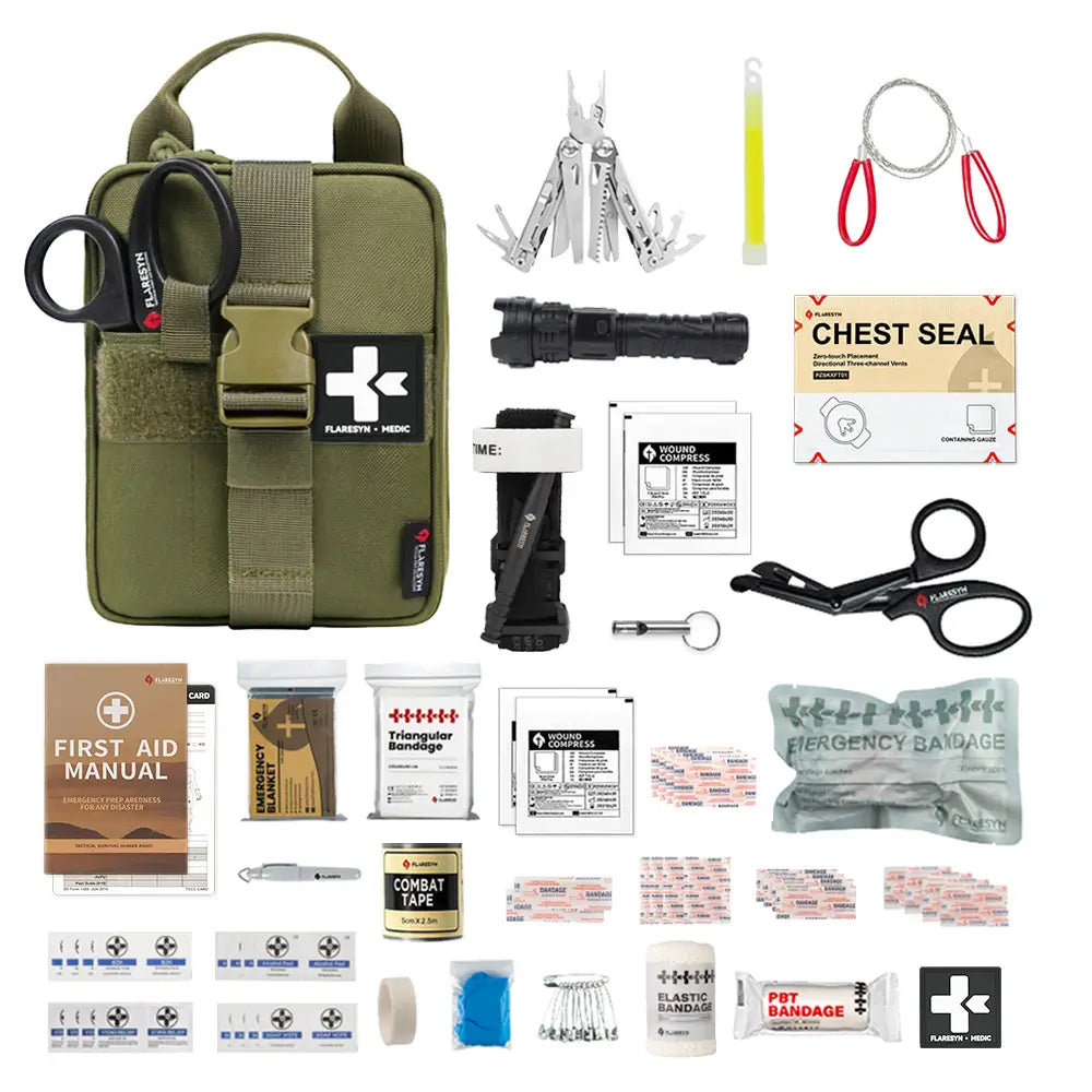 FlareSyn TrailGuard Pro kit with tourniquet and chest seal